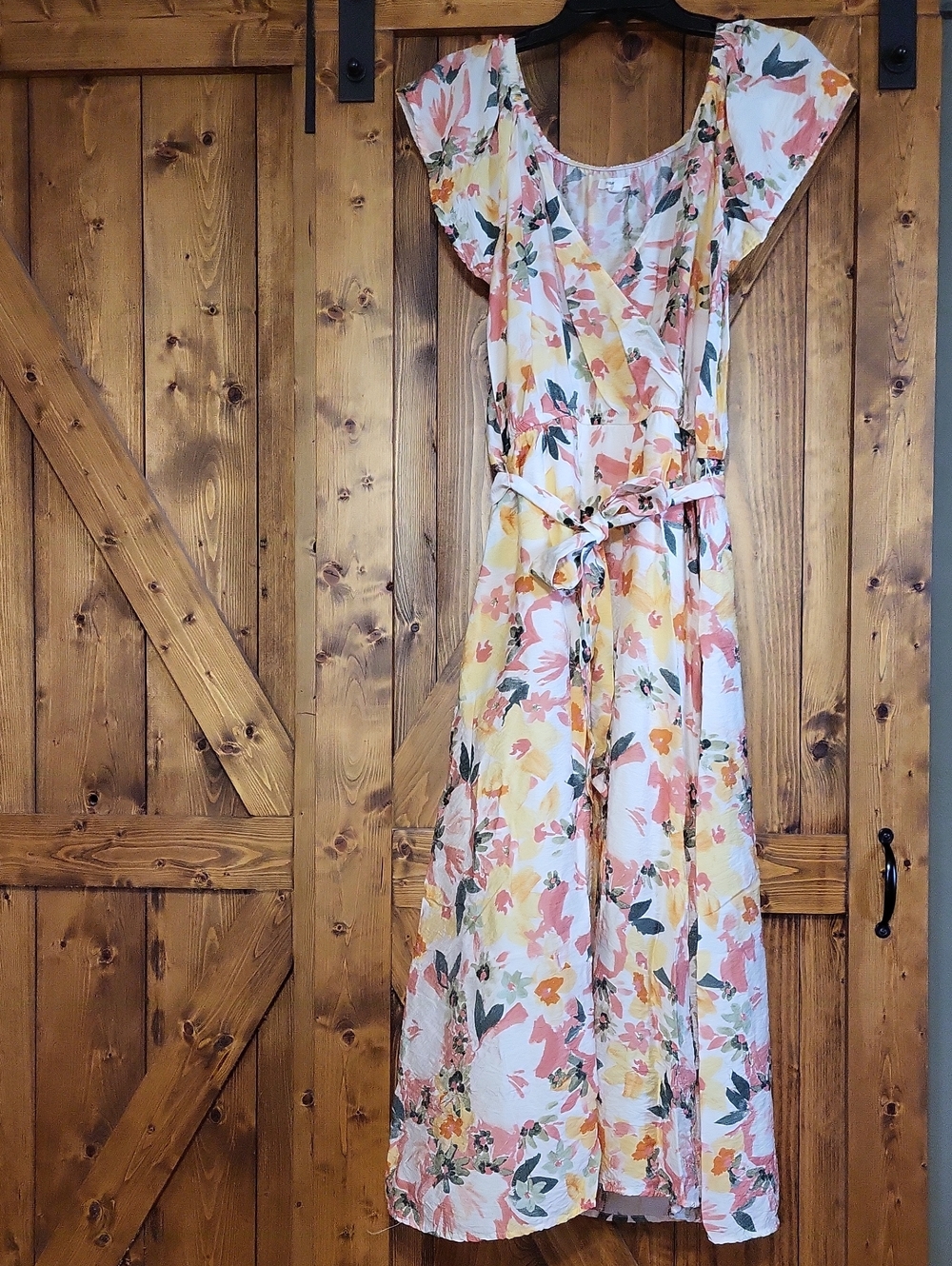 Floral Wrap Midi Dress in Pink & Yellow,by MAURICE,P TO P 20